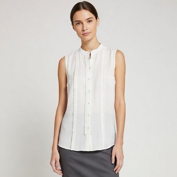 Brooks Brothers White Sleeveless Blouse Ruffle Details - Picture 5 of 5